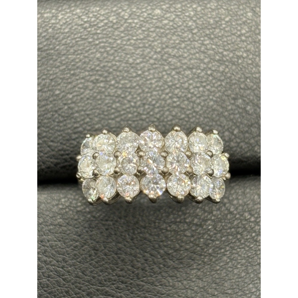 EUC Sterling Silver Cubic Zirconia 3-Row Ring 4 Grams Size 8 H17